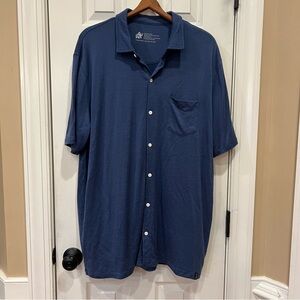Woolly Button Down Short Sleeve 100% Merino Wool Shirt Blue Men’s XXL